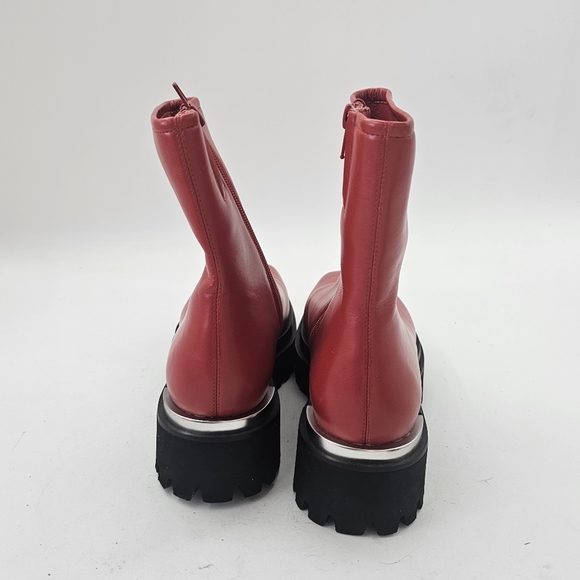 Jeffrey Campbell Devout Red Leather Chunky Lug Sole Platform Ankle Boots SIZE 6 - Picture 3 of 11